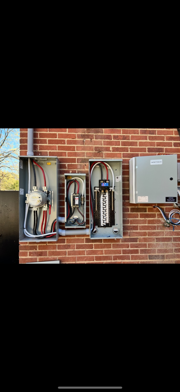 Open meter base and panel showing organized wiring